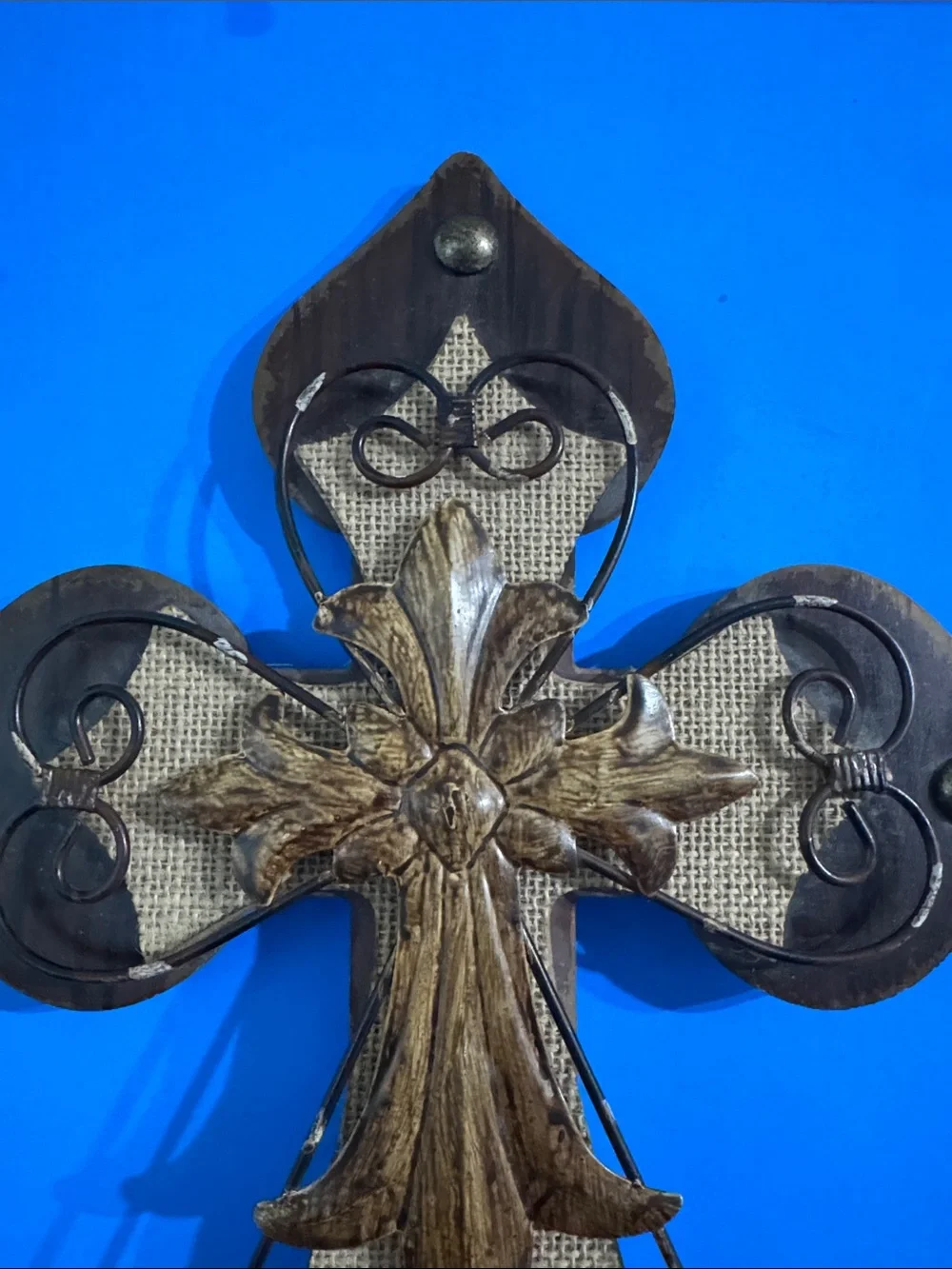 Ornate Brown and Gold Wall Cross Décor-wood and metal accent